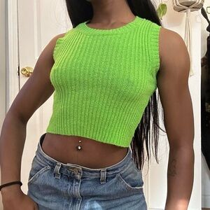 Vibrant Green Sleeveless Ribbed Crop Top
